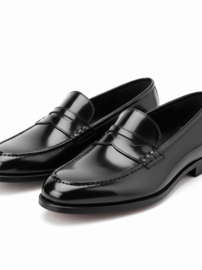 Black leather penny loafer